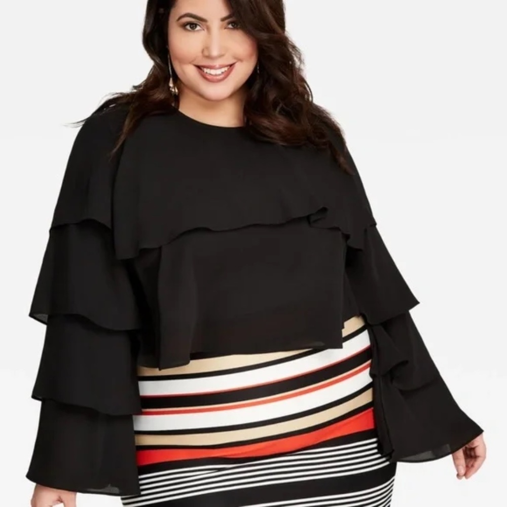 Ashley Stewart Tiered Sleeve Crop Blouse NWT 26/28